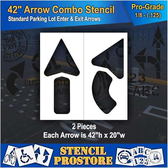 Pavement Stencils - 42 inch - Straight & Turn Combo Arrow KIT - (2 Piece) - 42" x 20" x 1/8" (128 mil) - Pro-Grade