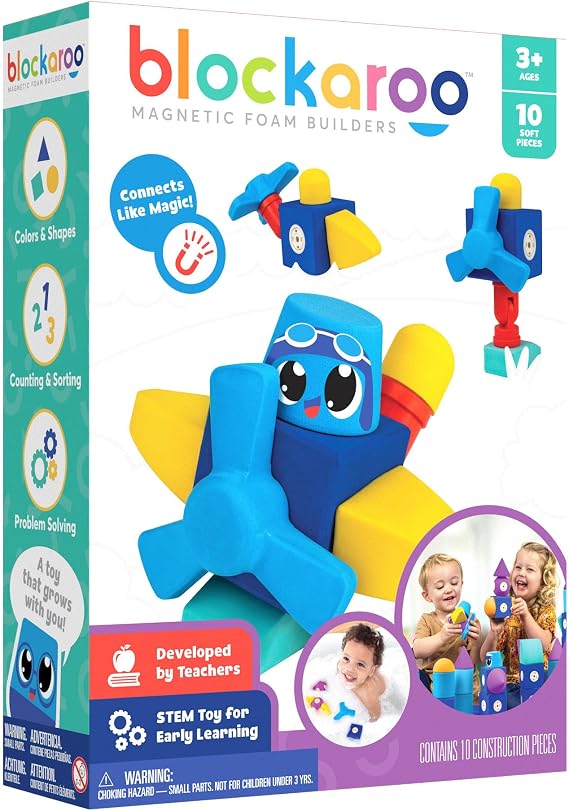 Blockaroo Magnetic Foam Building Blocks 10-Piece Airplane for Toddlers