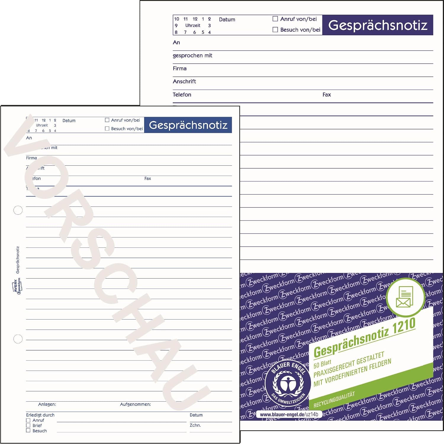 Avery Dennison Zweckform 1014 Call Note Interview Note weiß
