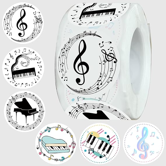 Piano Notes Stickers, 500PCS Paper Round Decorations, Music Themed Party Supplies for Baby Shower, Birthday, Celebrations & Education, Reusable, Variety Pack