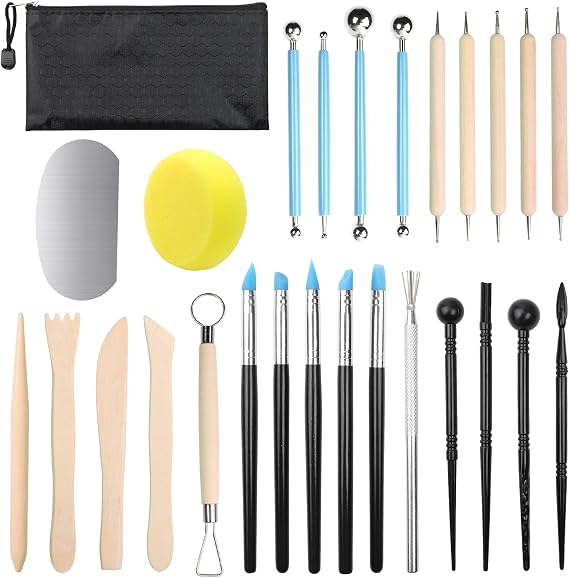 27 Pcs Polymer Clay Tools, Clay Sculpting Tools, Pottery Clay Modelling Tools, Air Dry Clay Tool, Pottery Carving Tool with Storage Bag, Ideal for Engraving, Molding, Embossing, Shaping