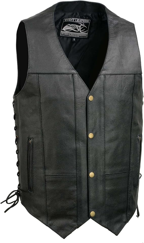 EVENT LEATHER Men's Leather Motorcycle Riding Biker Vests with Snap Closure