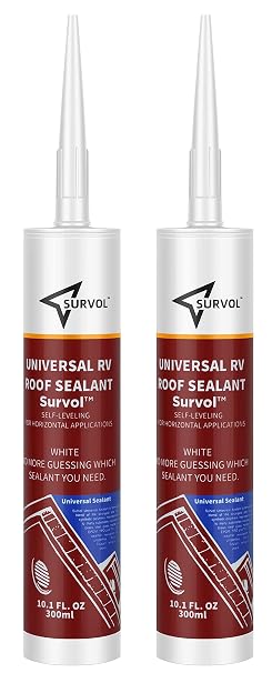 SURVOL RV Roof Sealant, Self-Leveling Lap Sealant - White, 2-Pack, Window, Skylight & Camper Repair, Vertical Surface Caulking