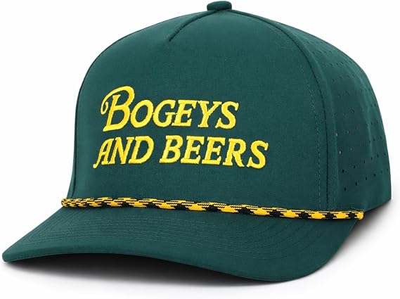 Bogeys and Beers Funny Golf Hat Golf Hats for Men, Performance Breathable Rope Snapback Cap, Golf Gifts for Men
