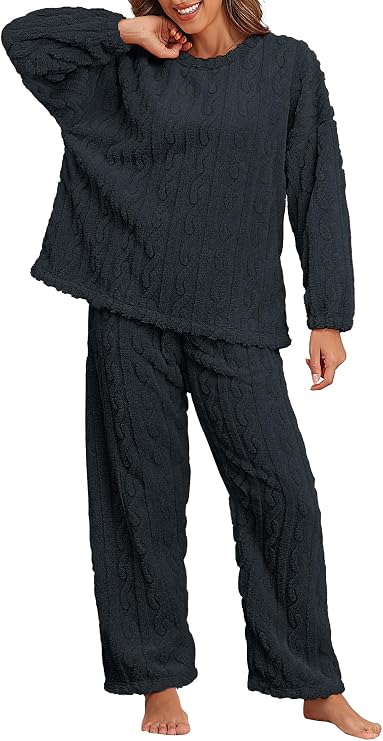 Pajamas for Women Sets Soft Comfy Fluffy Pajama Fleece Pullover Ribbed Pjs Warm Plush Lounge Sleepwear 2 Piece