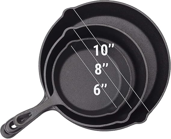 MEKBOK Pre-Seasoned Cast Iron 3 Piece Skillet Set