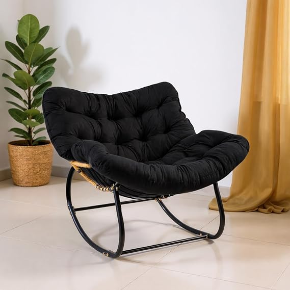 Oversized Egg Chair Outdoor Rocking Chair for Garden Black
