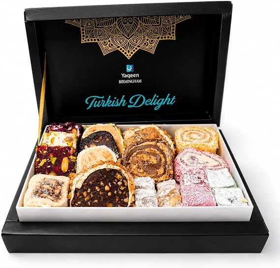 Turkish Delight Lokum Mix Gift Box 16 different flavours Deluxe Sweets Oriental Marshmallow Gift Box Gourmet Soft Candy Vegetarian Halal 350 g