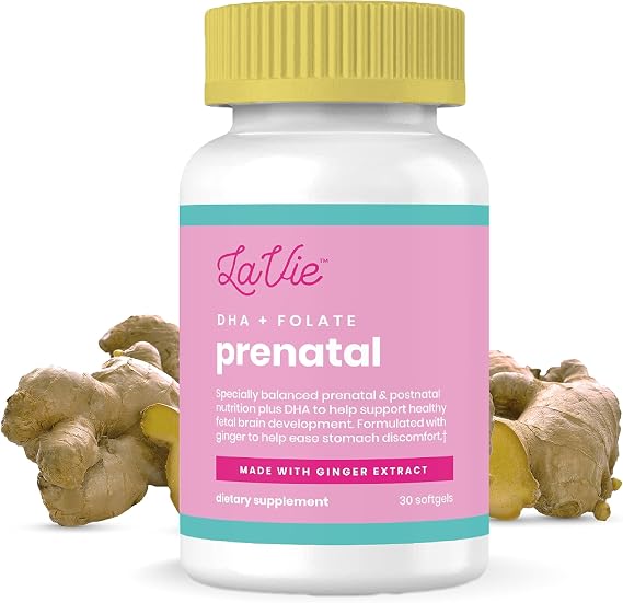 LaVie Prenatal Vitamins with Ginger, DHA, Folic Acid, Iron - Pregnancy Must Haves for Baby's Brain & Body Development - Non-GMO, Gluten-Free Prenatals for Women (1 Month Supply)