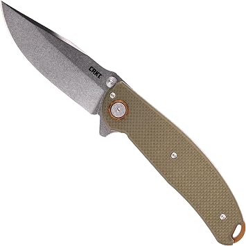 CRKT Butte Folding Pocket Knife Everyday Carry, Plain Edge D2 Blade, Deadbolt Lock, IKBS Ball Bearings w/Deep Carry Pocket Clip 2471, OD green