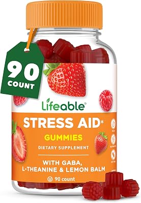 Lifeable Stress Aid Gummies | with Lemon Balm, GABA and L Theanine Supplements | Vegan Non GMO Mood Support Supplement | Great Tasing Stress Vitamins | L-Theanine for Women and Men | 90 Gummies