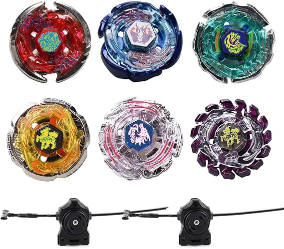 Gyros 6'lı Paket Bey Burst Battling Üstleri Metal Füzyon Başlangıç Seti Çıkartmalar İki Fırlatıcı