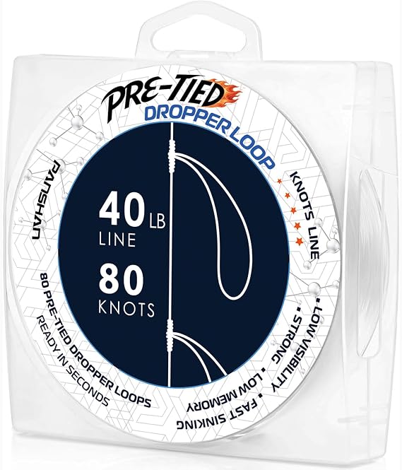 40 lb Pre-Tied Dropper Loop Knots Line. Fishing Line Spool. Loops 16 Inches Apart with 5.5 Inch Loop Size. Perfect for Saltwater & Freshwater