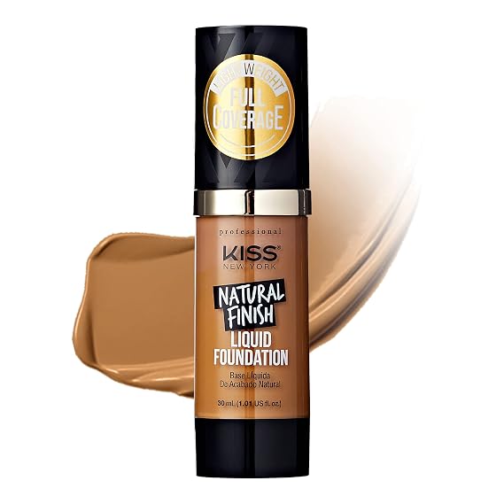 Kiss New York Professional Liquid Foundation - Lightweight and Hydrating Formula, Natural Finish, Control Shine, Cover Pores, Medium to Full Coverage, Green Tea Extract (Classic Tan)