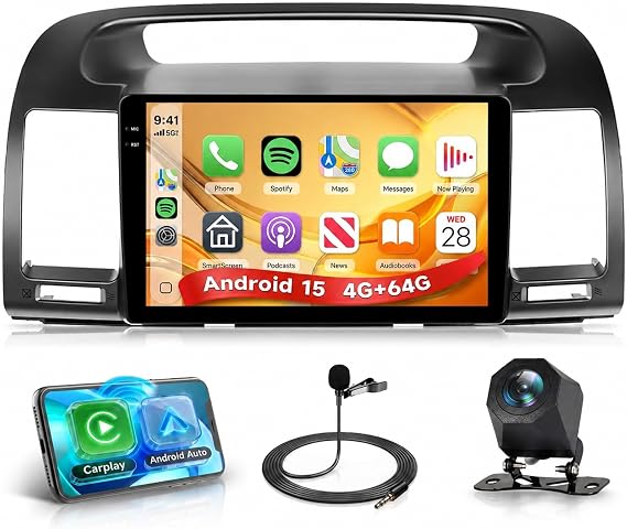 Rimoody 4GB+64GB Android 15 Car Stereo for Toyota Camry 2000-2006