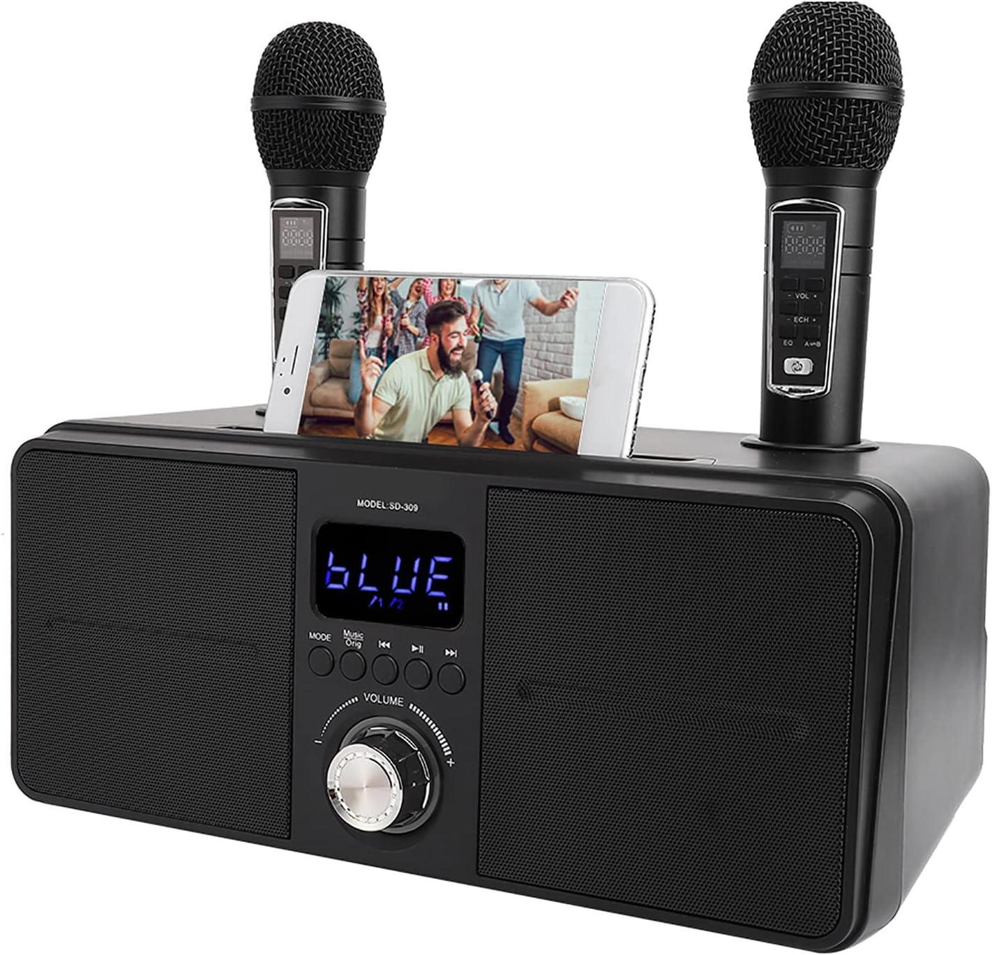 Karaoke Machine, Home Karaoke System with 2 Wireless Microphones, Support Aux, USB, TF for Home Party Black