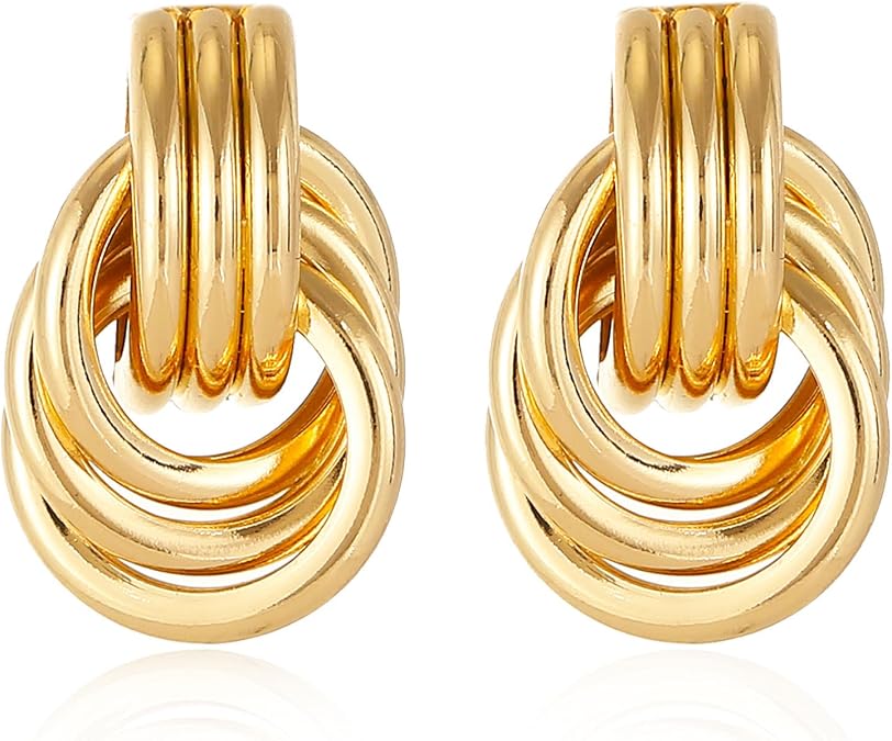 14K Gold Silver Knot Earrings for Women Heart Link Drop Dangle Earring Chunky Statement Jewelry