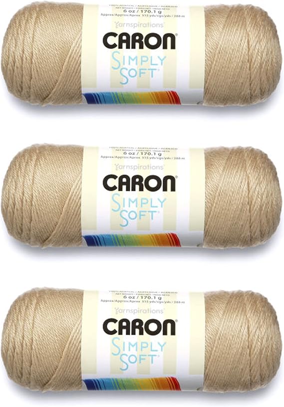 Caron Simply Soft Yarn for Crocheting & Knitting, Bone, 3-Pack | #4 Worsted Medium, Soft 100% Acrylic Yarn for Crochet, Knitting, Blankets and Crafts, 315 Yards, 170.1g/6oz per skein