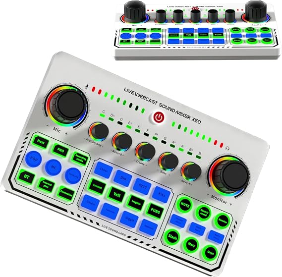 X50 Live Sound Card, 12 Warm Sound Effects, One Touch Mute, Reverb Adjustment, Dual Channel USB External Sound Card for DJ Mixer, Live Streaming, PC Recording