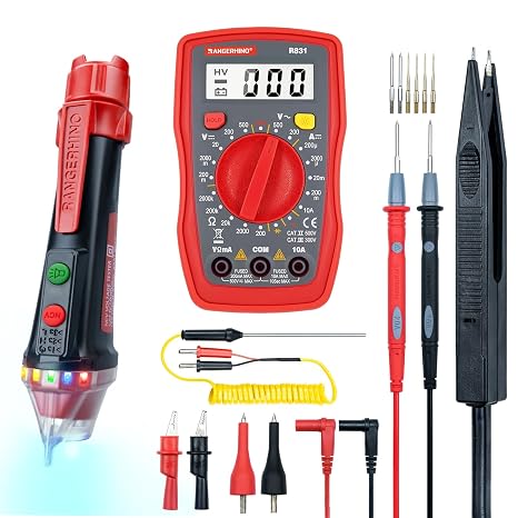 Digital Multimeter & Dual Range Voltage Tester & Multimeter Test Leads Set
