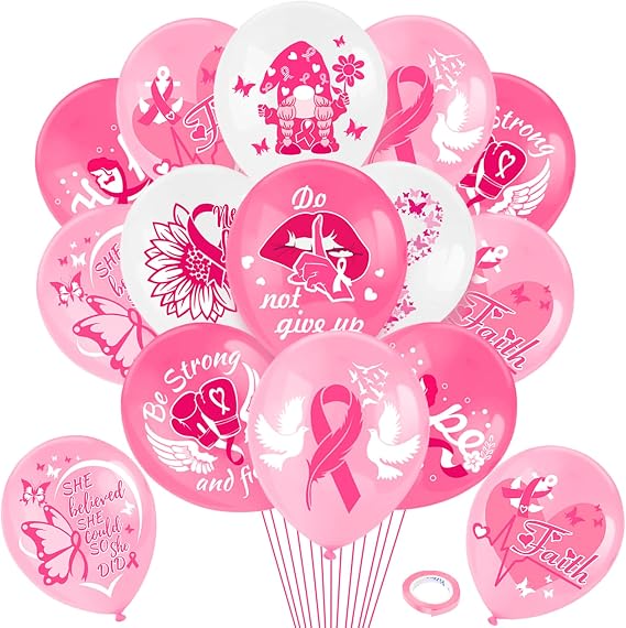 HOWAF Breast Cancer Awareness Balloons, Breast Cancer Awareness Decorations Latex Balloons, Pink Ribbon Balloon for Breast Cancer Charity Event Survivor Campaign Party Decorations 38 Pcs
