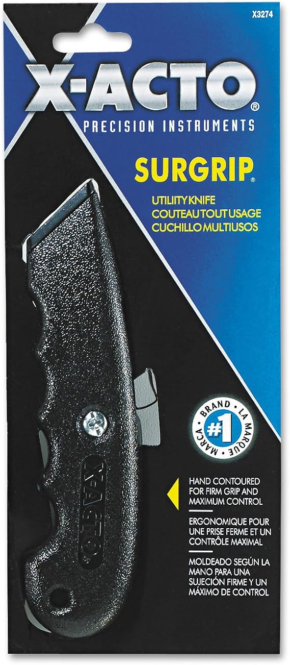 X-ACTO SurGrip Retractable Metal Utility Knife, Black (C02G1248)