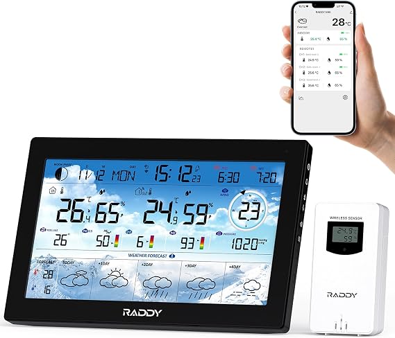 Raddy N90 Wi-Fi Weather Station, 8.8 Inch Smart App Display