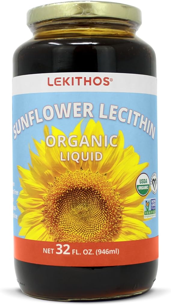 Organic Sunflower Lecithin | Cold Pressed Liquid Supplement | 32oz | 2100mg Phosphatidylcholine Per Serving | USDA Organic, Vegan, Non-GMO | Omega 3-6 Complex | Solvent Free, No Added Sugar