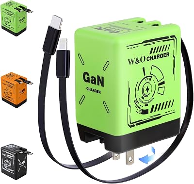 W&O 2-in-1 Compatible with Fast Charger, Retractable Wall Fasts Charging Power Adapter with All in One Foldable Plug, Scalable Power Module for Phone, Tablet Green