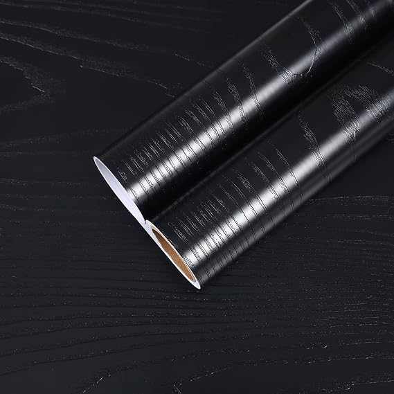 CHIHUT Black Wood Contact Paper for Cabinets Self Adhesive Waterproof Farmhouse Peel and Stick Wallpaper 12"x100" Removable Wall Paper Faux Wood Vinyl Wrap for Countertops Drawers Shelf Liners