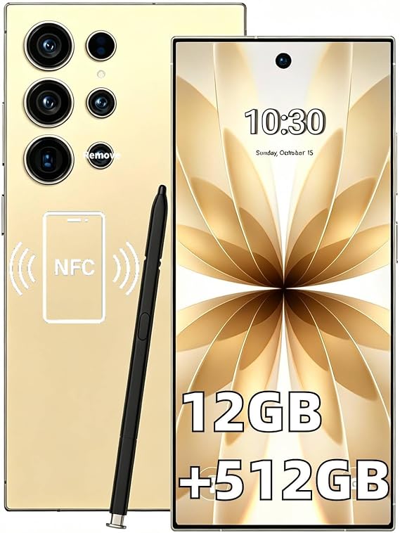 Unlocked Phones C25 Ultra NFC Function Smart Phone 12GB+512GB Large Storage,Android 15 Cell Phone, 8000mAh Battery Phone, 6.9" HD Screen/Built in Pen/5G Dual SIM/GPS[Works with T-Mobile, AT&T],Golden