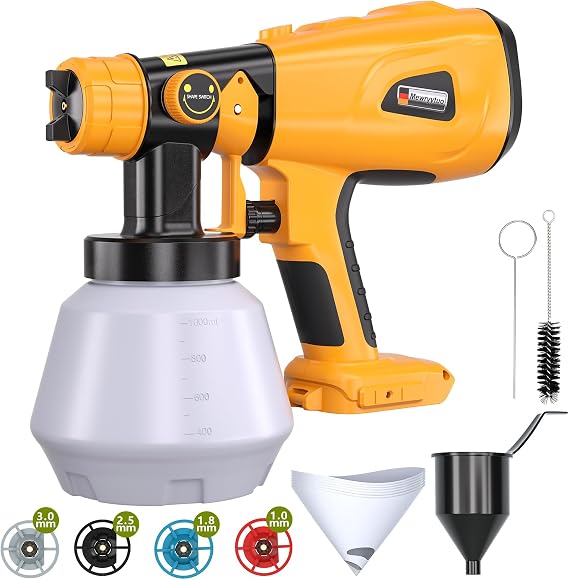 Cordless Spray Paint Gun for Dewalt 20V MAX Battery, 200W HVLP Paint Sprayer with 4 Size Nozzles for House Painting, Fence Chairs & Furniture Painting [ Battery Not Included ]