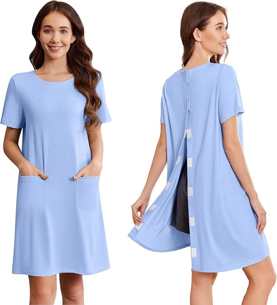 Deyeek Open Back Hospital Gowns for Women Tear Away Post Surgery Dresses