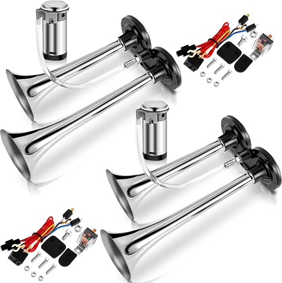 Tallew 2 Pack 12V 150 dB Air Horn, Train Horn for Truck Boat Car, Silver