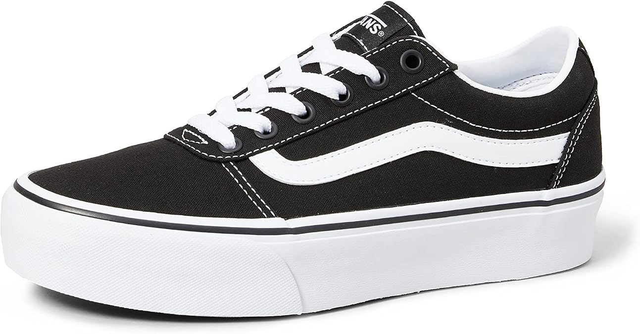 Vans Womens Ward Platform Canvas Black White Trainers 6 US