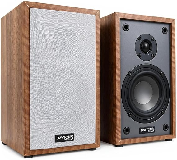 Dayton Audio Classic B40A Powered Bluetooth 5.0 Bookshelf Speakers 70W RMS 4 Inch Woofer 1 Inch Silk Dome Tweeter Class D Built-in Amplifier RCA Input for Music TV PC and Turntable Wood