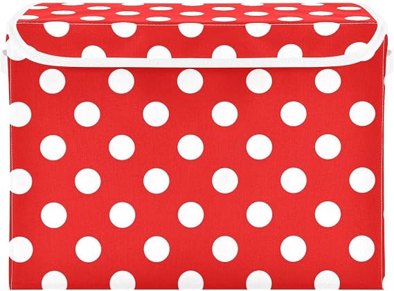 Polka Dot Red Storage Bins with Lids Foldable Fabric Storage Boxes with Handles Cube Closet Organizers Stackable Closet Baskets Containers for Home
