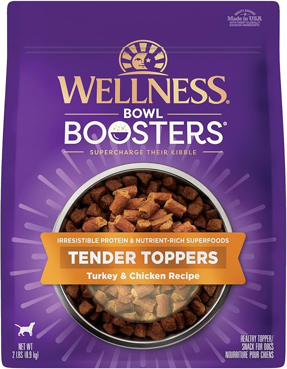 Wellness Bowl Boosters Tender Toppers Dog Food Topper for Small, Medium, and Large Breeds, Grain Free, Natural, Turkey and Chicken Recipe, 2 lb Bag