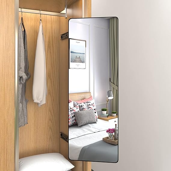 Full Length Invisible Pull-Out Mirror - Push-Pull Telescopic Sliding Rotating Vanity Mirror for Wardrobe, Standing Bracket Wall-Mounted Full Body Mirror