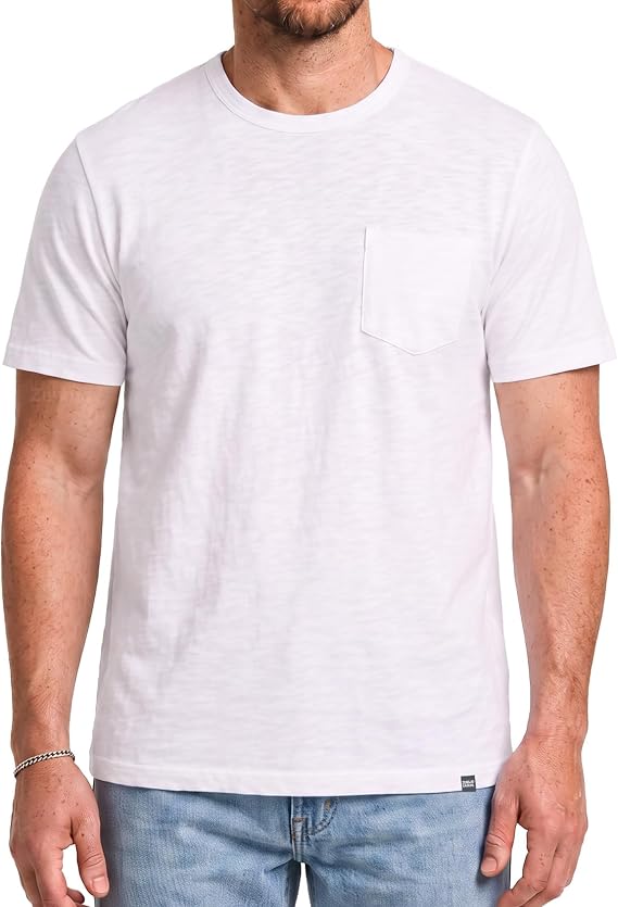 Zengjo Mens T Shirts Short Sleeve Cotton Slub Plain Pocket Tee