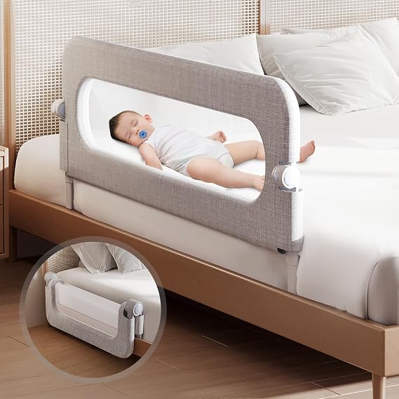 Toddler Bed Rail Guard for Baby - Toddlers Bed Rail for Queen Full King Twin Crib Bunk Size Bed Adjustable Heights & Foldable Portable Bedrail Extra Tall Child Safety Side Railing Guards for Kids48"