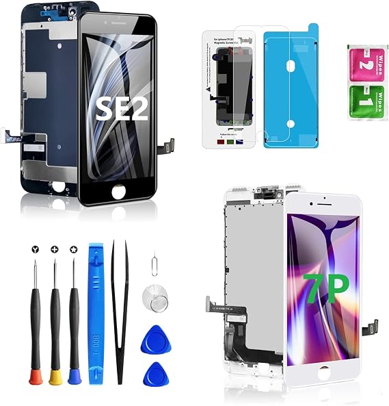 Two Screens: Diykitpl for iPhone SE2020 Screen Replacement LCD Black 4.7 inch, for iPhone 7 Plus Screen Replacement White 5.5 Inch