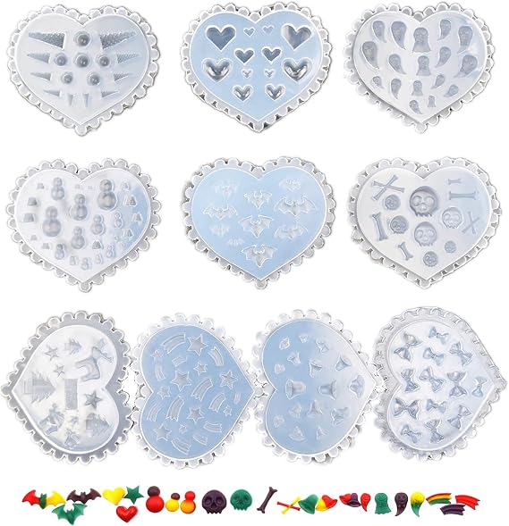 10 Pieces Nail Silicone Mold Nail Art Decoration Resin Casting Molds for Manicure Crystal DIY Template Manicure Tools (Shape31-40)