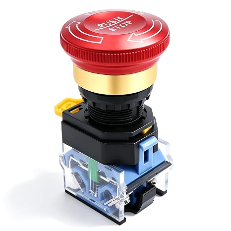 mxuteuk 22mm Metal Latching Emergency Stop Push Button Switch e Stop Button Emergency Shut Off Switch 1NO 1NC 600V 10A LA38A-11ZS/A-DT