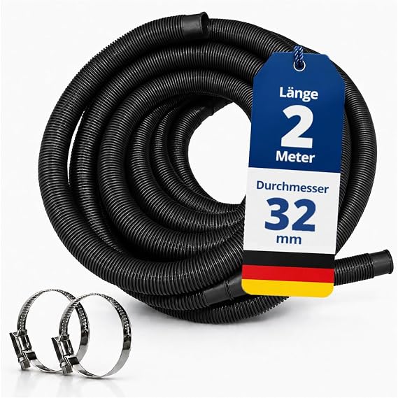 HAF Poolschlauch Schwarz (Ø 32mm / 2m Länge) – Schwimmbadschlauch für Sandfilteranlage und Poolpumpe – UV-beständig und chlorbeständig – Solarschlauch für Aufstellpool Einbaupool und Schwimmbad