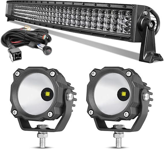 54" Curved LED Light Bar + 3 Inch Round LED Lights