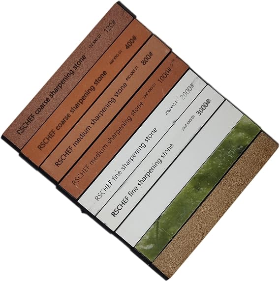 9 Packs Knife Sharpening Stones Set, 120/400/800/1000/2000/3000/6000/10000 Grit And 1 Leather Stropping,Professional Whetstones Set Grindstone Polishing Stone with a Non-Slip Base for Ruixin Sharpener