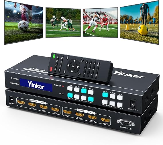 4K HDMI Matrix Switch 4x4, HDMI Matrix Switcher/Splitter 4 in 4 Out with Backlit Button, Support 4K@30Hz 4:4:4, IR Remote & RS232 Control, HDCP, EDID, RGB, YUV(Downscale 4K & 1080P Together)