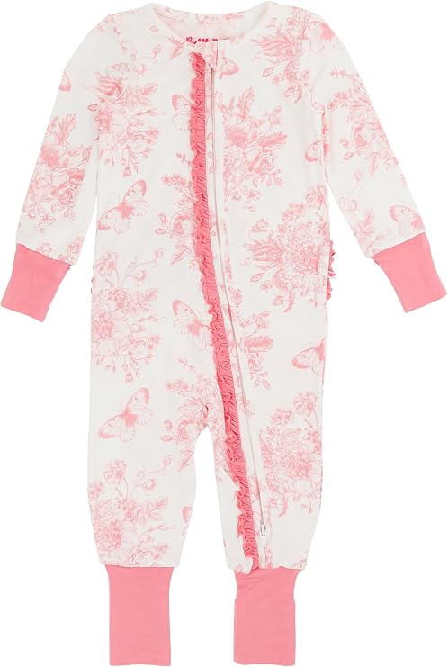 RuffleButts Baby Girls SoftSnooze - Bamboo Convertible Ruffle Sleeper