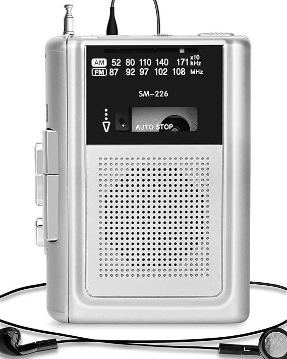 Semier Walkman - Taşınabilir kaset kaydedici AM FM klasik büyük hoparlör ve kulaklık, entegre mikrofon, DC veya AA pil ile çalışır